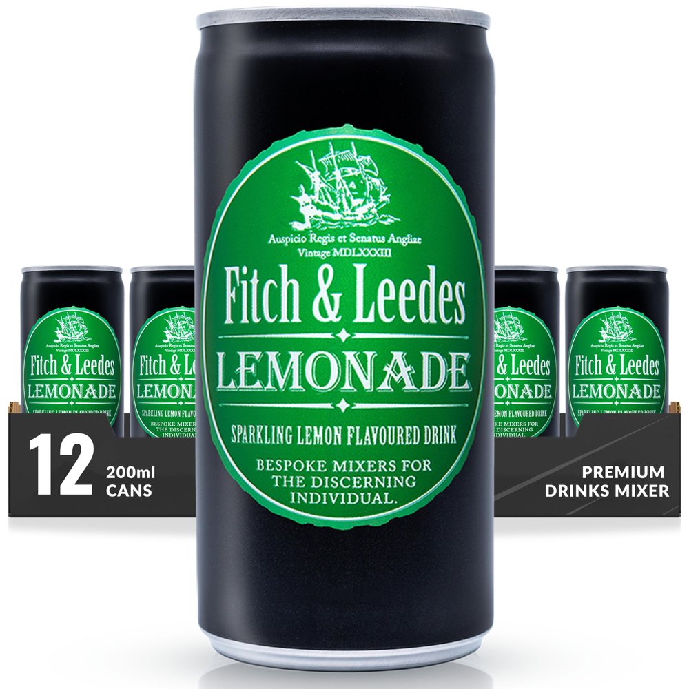 Fitch & Leedes Lemonade Mixer for Spirits & Cocktails (12 x 200ml)  Ideal for Whiskey, Rum, London Dry Gin, Vodka, and Spiced Rum, Adding a Subtle and Sophisticated Lemon Zing