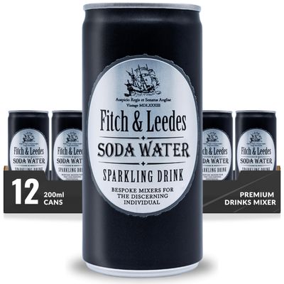 Fitch & Leedes Refreshing Soda Water Mixer for Spirits & Cocktails (12 x 200ml)  Perfect Pairing for Premium Whisky, Tequila, and Vermouth, Essential for Refined Cocktails