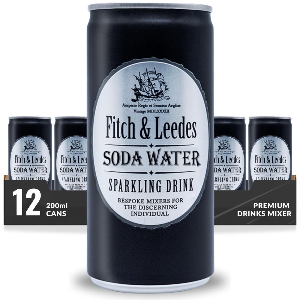 Fitch & Leedes Refreshing Soda Water Mixer for Spirits & Cocktails (12 x 200ml)  Perfect Pairing for Premium Whisky, Tequila, and Vermouth, Essential for Refined Cocktails