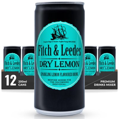Fitch & Leedes Dry Lemon Mixer for Spirits & Cocktails (12 x 200ml)  Ideal for London Dry Gin, Vodka, and Spiced Rum, Offering a Refreshing Zest with a Hint of Tartness