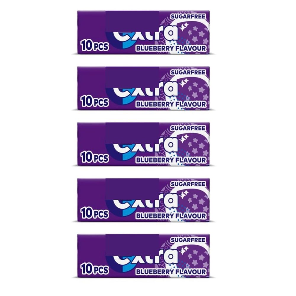 5 x packs xtra Blueberry Flavour Sugar Free Chewing Gum 14g x 5 Multipack