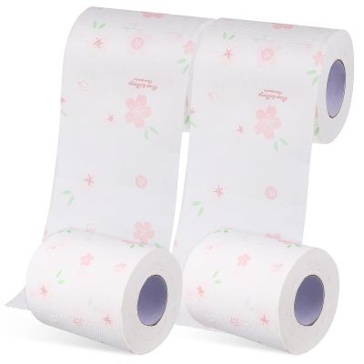 Alipis 4 Rolls Decorative Toilet Paper, Flower Printed Napkins for Home Use, Soft and Comfortable, Hygienic and Convenient