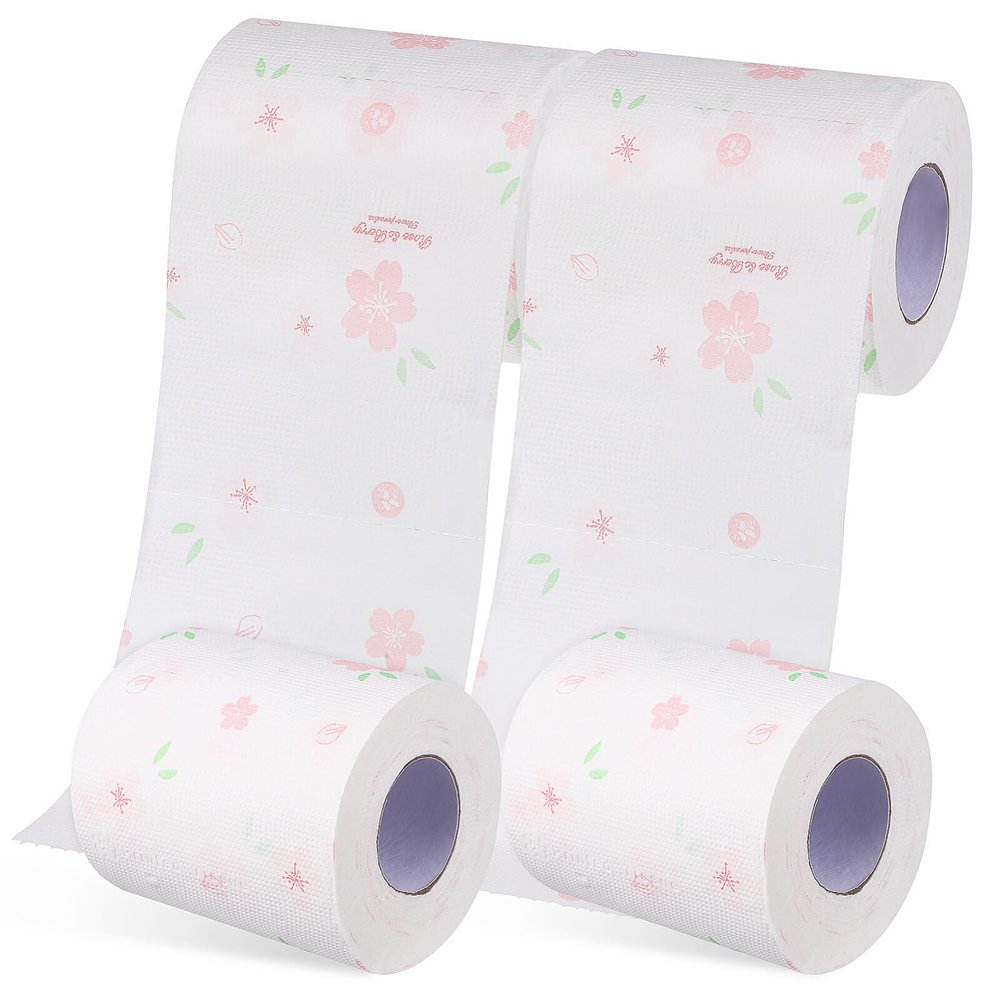 Alipis 4 Rolls Decorative Toilet Paper, Flower Printed Napkins for Home Use, Soft and Comfortable, Hygienic and Convenient