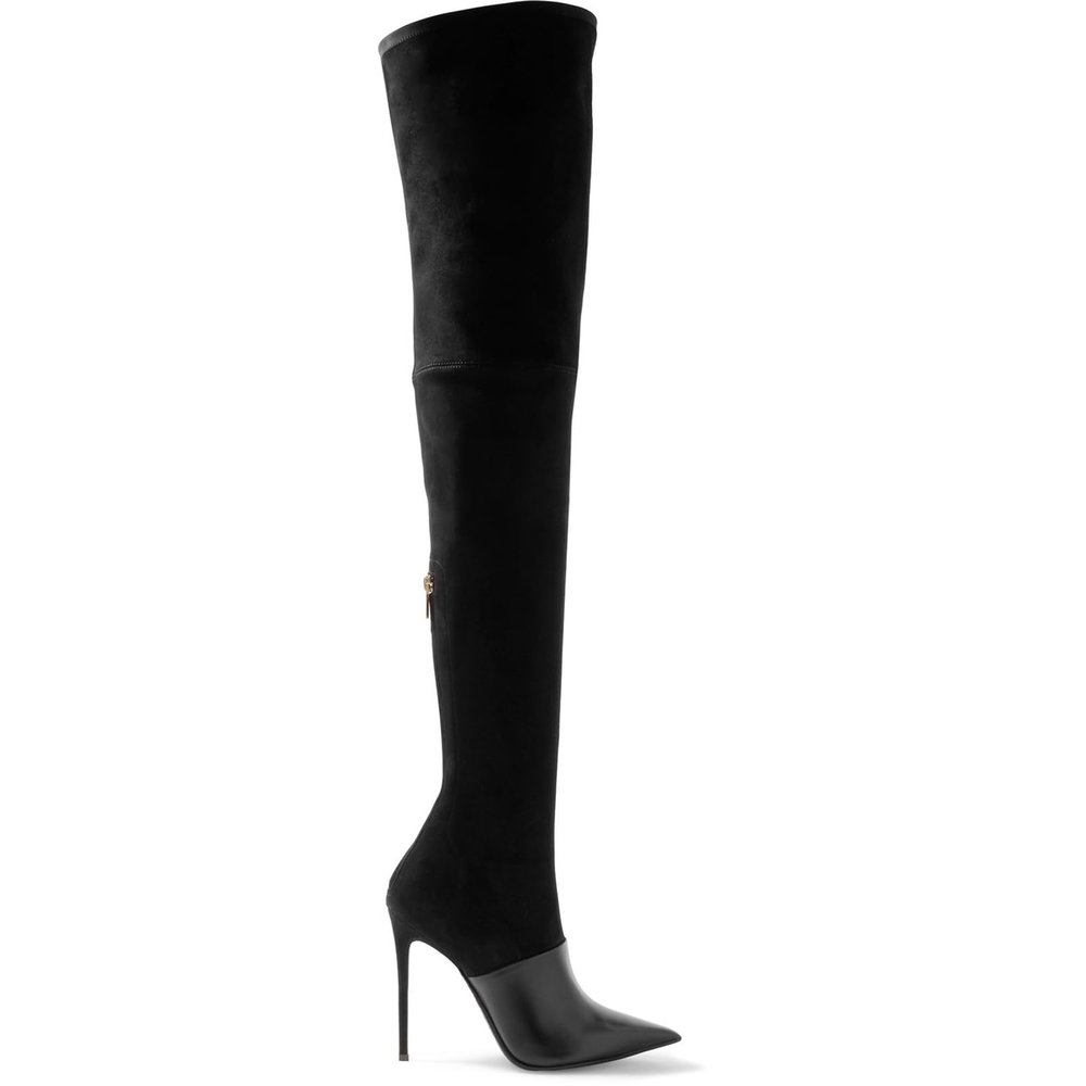 WOkismD 12CM Women's Black Stretch Suede Thigh Boots Over The Knee Boots Large Size,Black,45