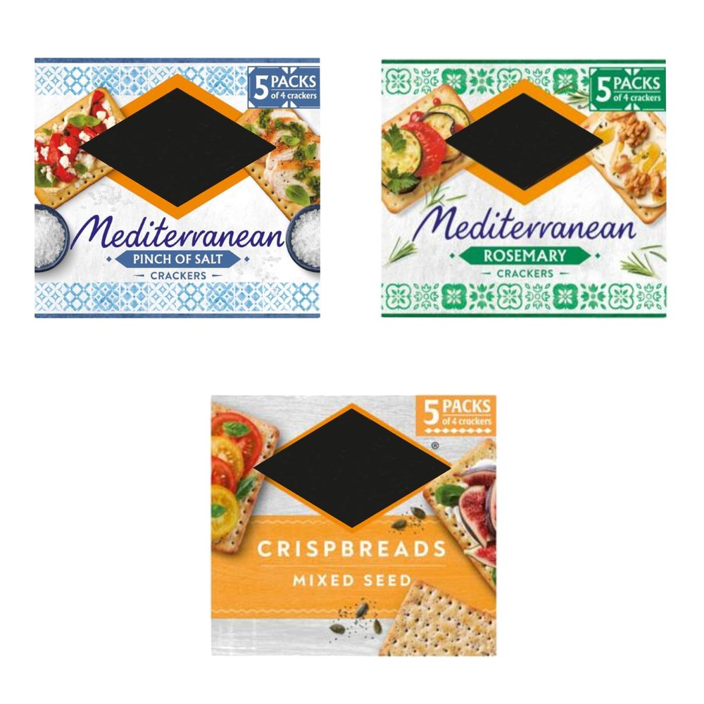 Oven Baked Crispbreads and Cracker Variety Pack - 3 Delicious Flavours with Mediterranean Rosemary, Mixed Grain and Pinch of Salt (3 x 190g)