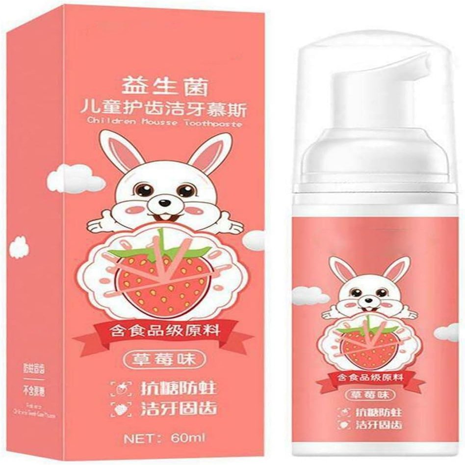 Kids Foam Toothpaste, Fluoride Free Natural Formula, Suitable for Toddler's Oral Cleaning and Cavity Prevention, Strawberry/Orange Flavor (Strawberry)