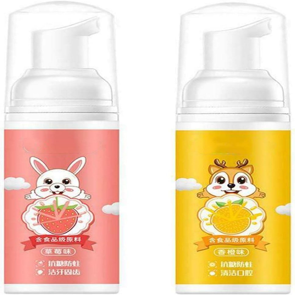 Kids Foam Toothpaste, Fluoride Free Natural Formula, Suitable for Toddler's Oral Cleaning and Cavity Prevention, Strawberry/Orange Flavor (Orange+Strawberry)