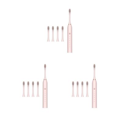 3 Set of Electric Toothbrush 4 Teeth Heads IPX7 Waterproof Automatic Toothbrush Pink
