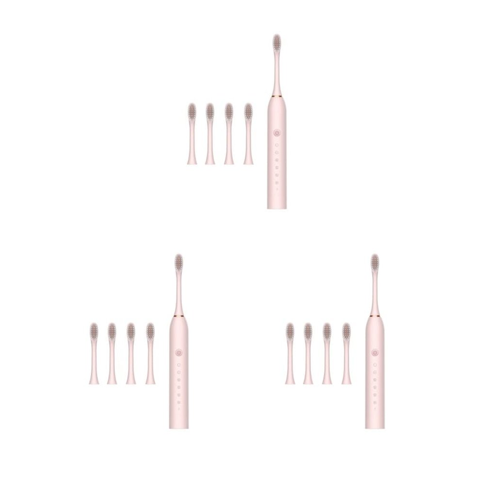 3 Set of Electric Toothbrush 4 Teeth Heads IPX7 Waterproof Automatic Toothbrush Pink