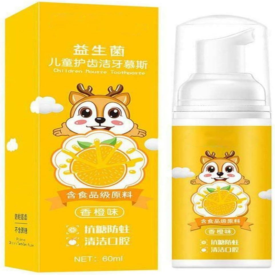 Kids Foam Toothpaste, Fluoride Free Natural Formula, Suitable for Toddler's Oral Cleaning and Cavity Prevention, Strawberry/Orange Flavor (Orange)