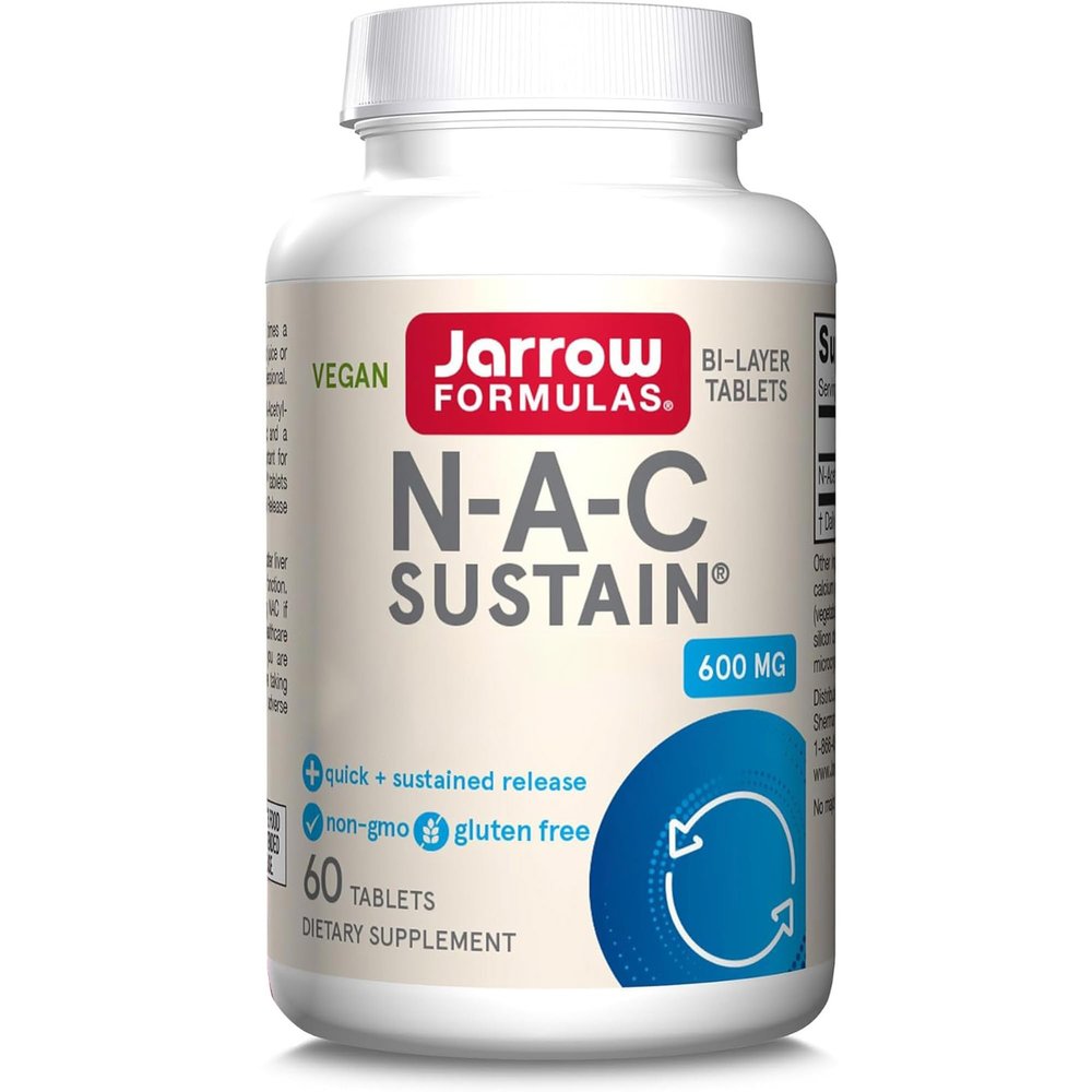 Jarrow Formulas, NAC Sustain, N-Acetyl-Cysteine, 600mg, Depot, 1 Tablet Every 3 Days, High Dose, 60 Vegan Tablets, Gluten-Free, SOYA-Free, GMO-Free