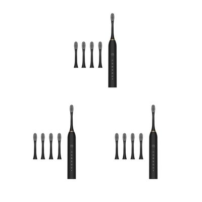 3 Set of Electric Toothbrush 4 Teeth Heads IPX7 Waterproof Automatic Toothbrush Black