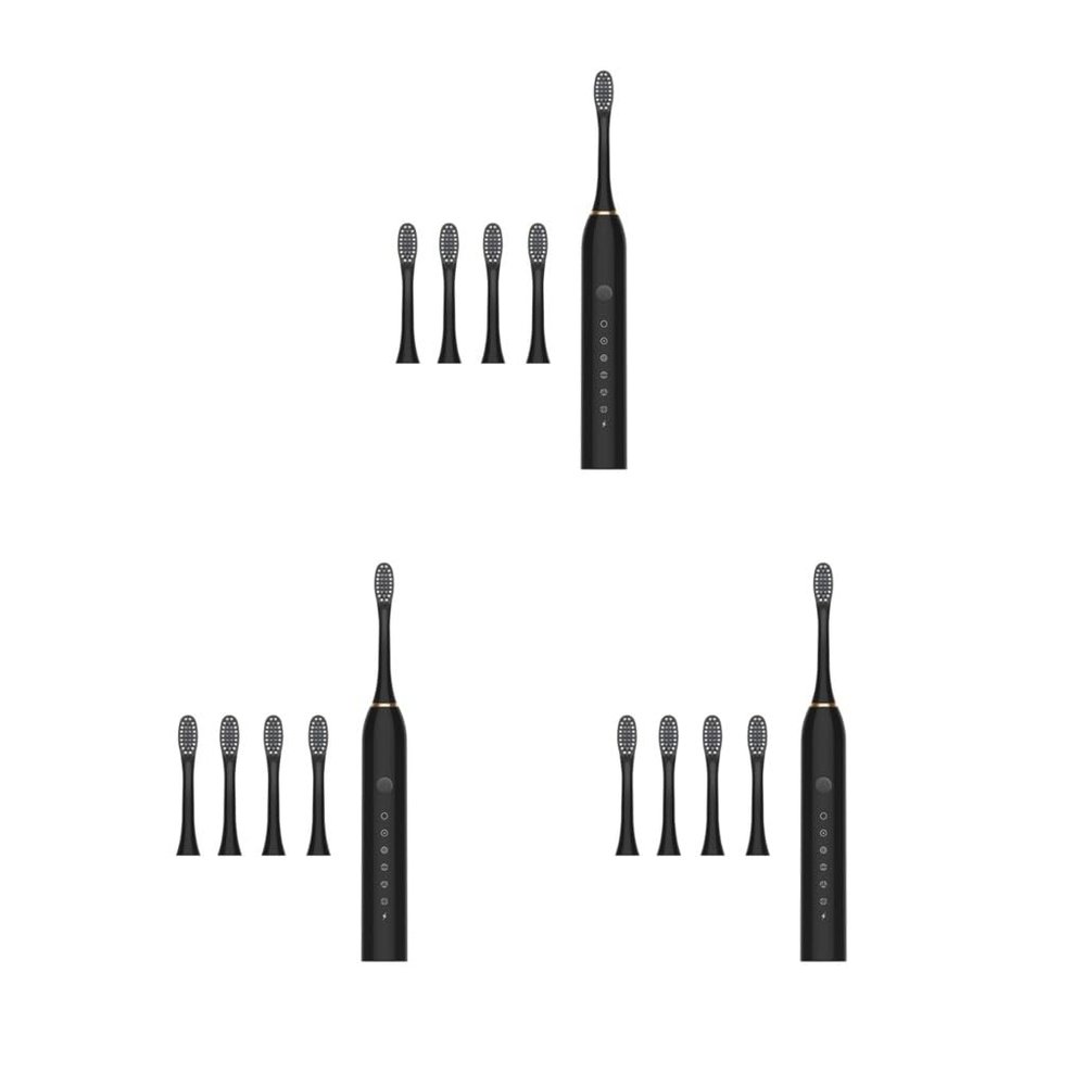 3 Set of Electric Toothbrush 4 Teeth Heads IPX7 Waterproof Automatic Toothbrush Black