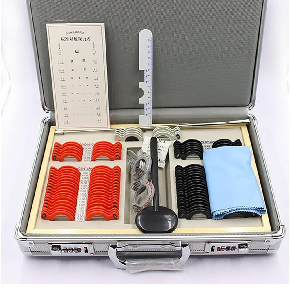 HSRG 104PCS Trial Lens Set, Optometry Optical Instrument with Measuring Glasses Testing Frame, Optical Lens Optometry Rim Case Evidence Box Aluminum Rim Kit