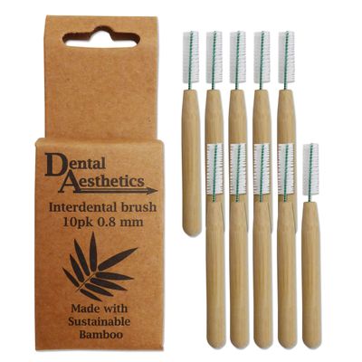 Bamboo Interdental Brushes ~ Bamboo Handle, Eco Friendly, 10 Pack (0.8mm)