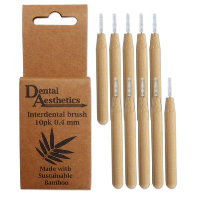 Bamboo Interdental Brushes ~ Bamboo Handle, Eco Friendly, 10 Pack (0.4mm)