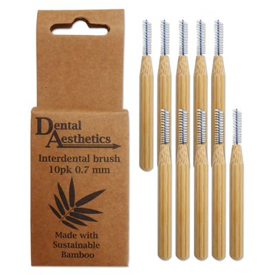 Bamboo Interdental Brushes ~ Bamboo Handle, Eco Friendly, 10 Pack (0.7mm)
