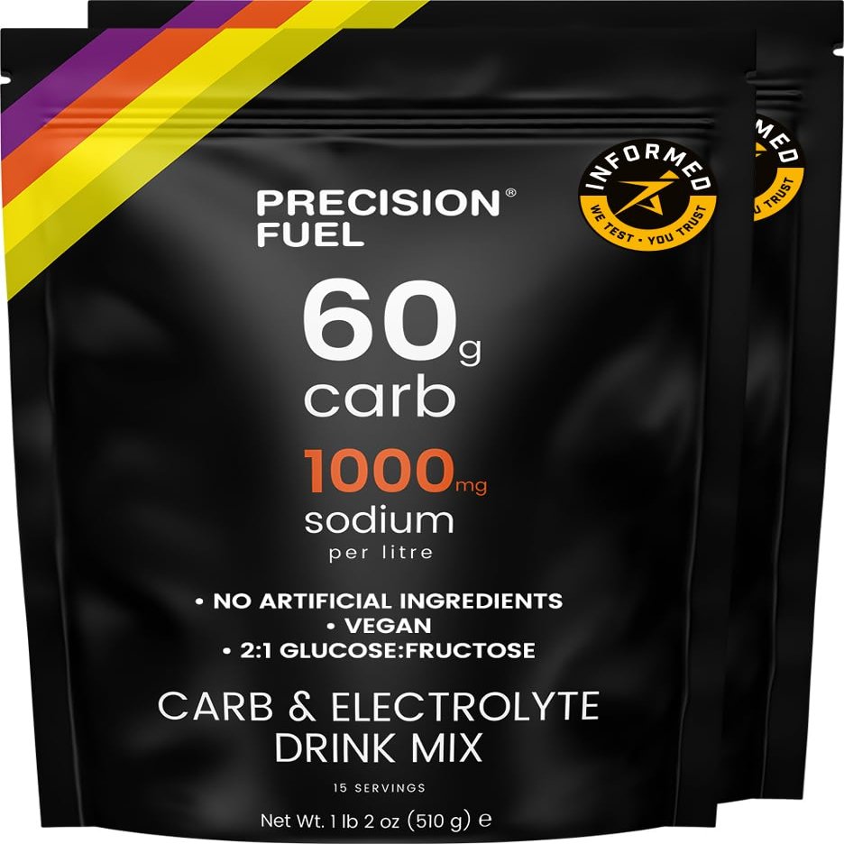Precision Fuel Carb & Electrolytes Powder Drink Mix - High-Performance Energy Drink, 60g Carbs & 1000mg Sodium per Liter, Vegan, Citrus Flavor - for Intense Workouts & Endurance Sports (2-Pack)