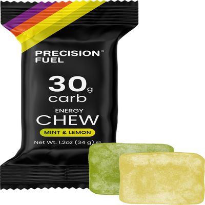 Precision Fuel PF30 Energy Chews - Carb, Lightweight Snack for Endurance Sports, 30g Carbs per Serving, Ideal for Running & Cycling, No Artificial Ingredients - Mint & Lemon Flavour (4 x 34g Chews)