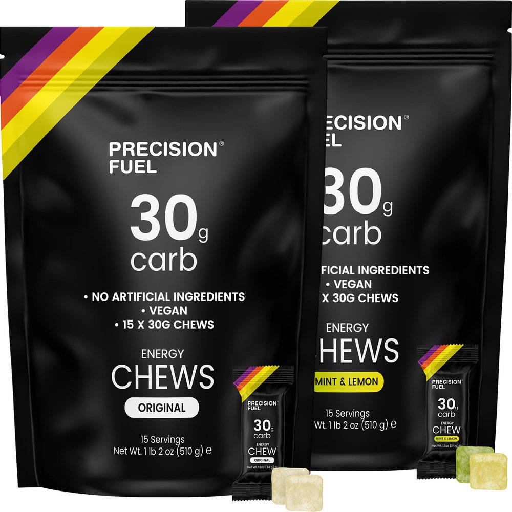 Precision Fuel PF30 Energy Chews - Carb,Lightweight Snack for Endurance Sports, 30g Carbs per Serving,Ideal for Running & Cycling,No Artificial Ingredients - Original and Mint Lemon (30 x 34g Chews)