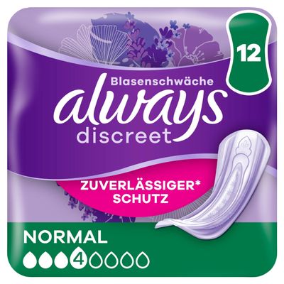Always Discreet Incontinence Pads for Women Normal Pack of 12 All-Round Protection Incredible Discretion