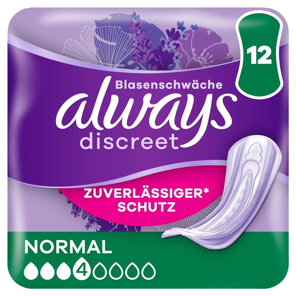 Always Discreet Incontinence Pads for Women Normal Pack of 12 All-Round Protection Incredible Discretion