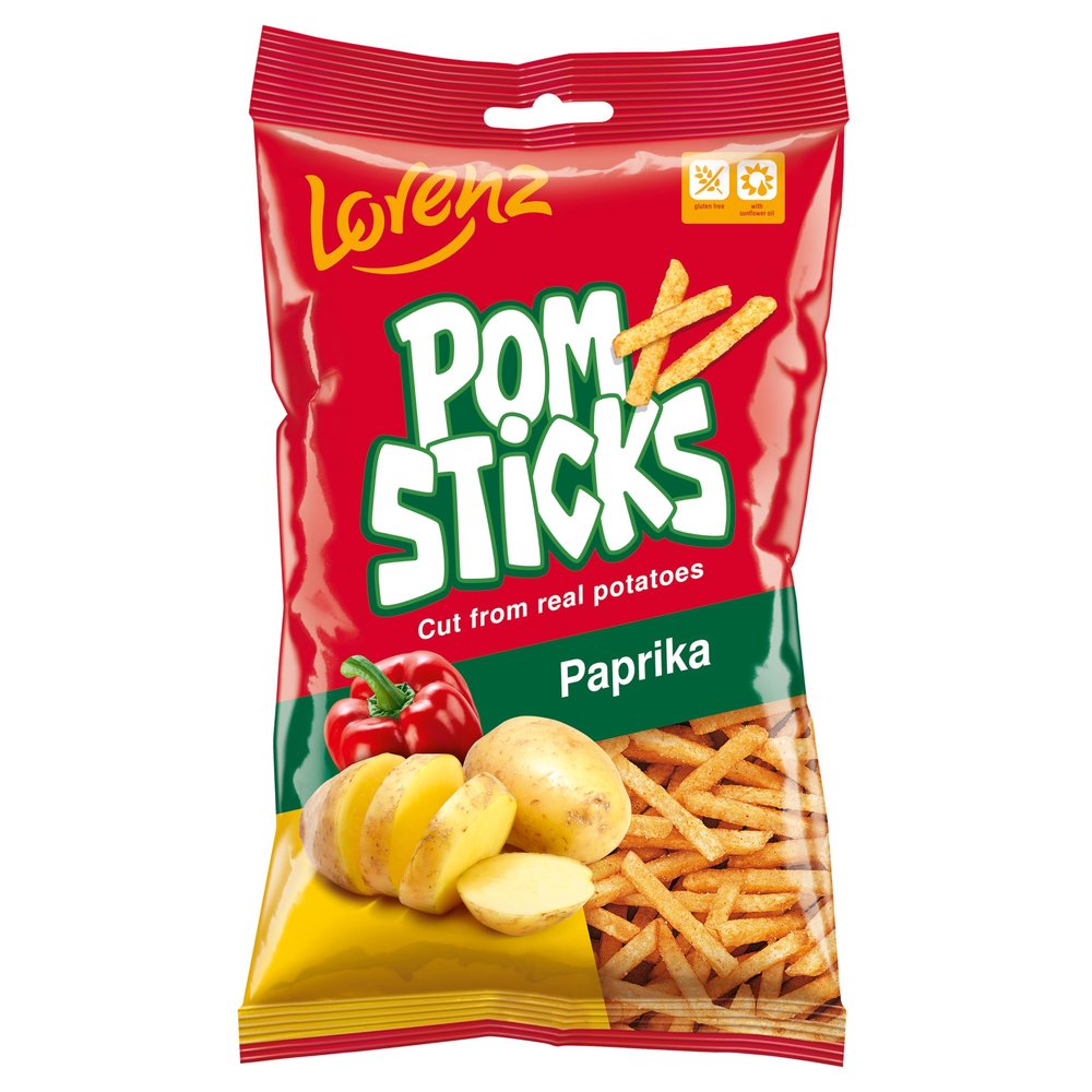 Lorenz POMSTICKS | Snack on the go | Tasty potato sticks | (Paprika, Pack of 5)