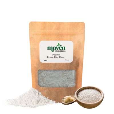 Maven Wholefoods Organic Brown Rice Flour 1kg | Non-GMO | High Fibre | Vegan | Natural Whole Grain Flour for Baking, Cooking & Thickening | Resealable Bag