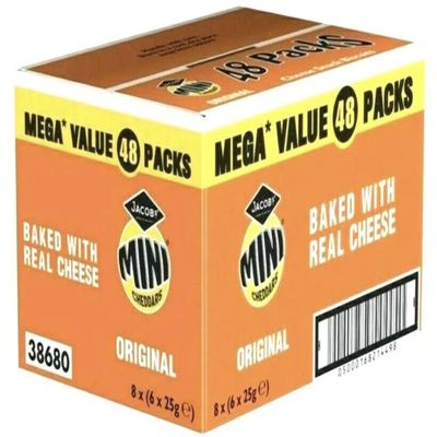 Jacob's Original Mini Cheddars Cheese Biscuits Snack - Pack of 48 Bags, 8x6x25g