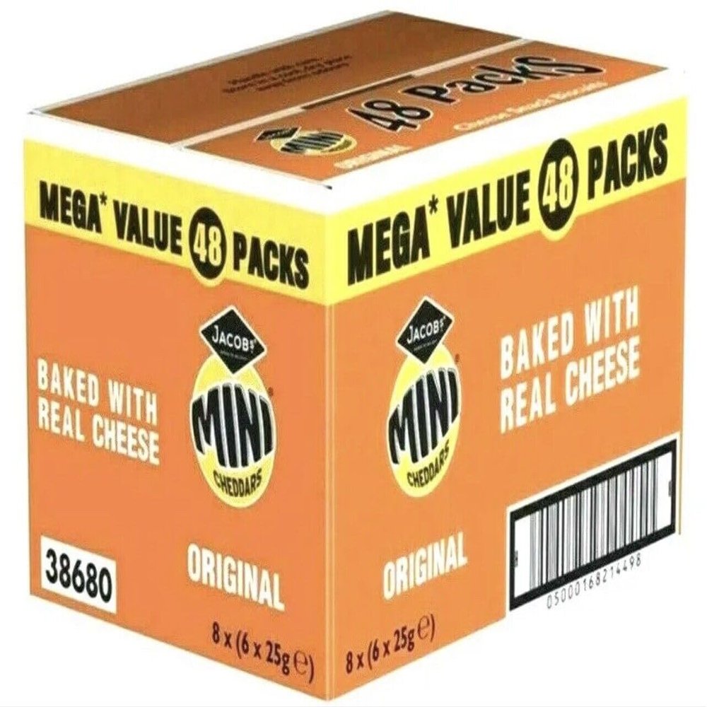 Jacob's Original Mini Cheddars Cheese Biscuits Snack - Pack of 48 Bags, 8x6x25g