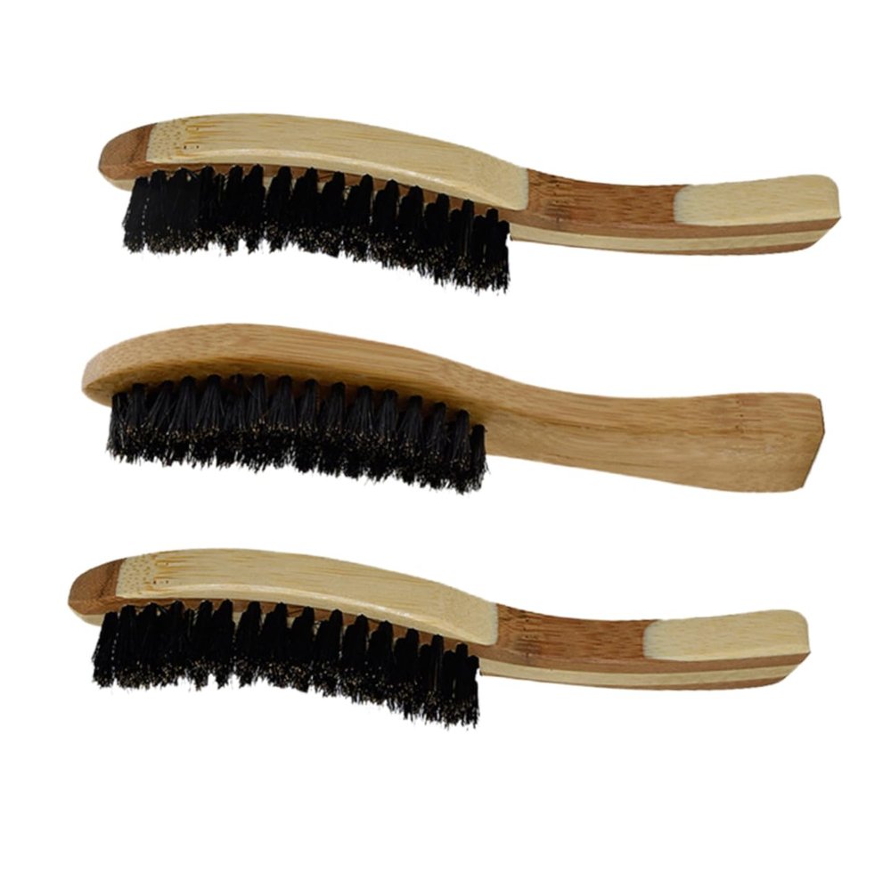 Angoily 3pcs Boar Bristle Beard Brush Men's Beard Styling Tool Shaving Care Long Wooden Handle for Dad Boyfriend Random Style