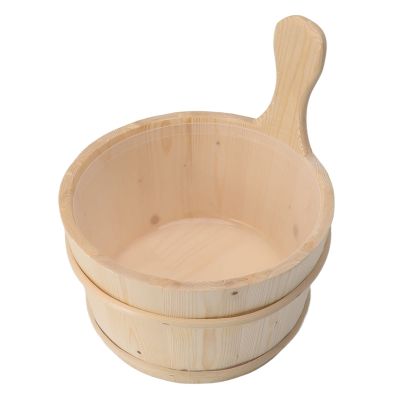 Aramox Wood Sauna Bucket and Ladle Set, Wood 4L Sauna Bucket Ladle Set Sauna Accessories with Plastic Liner for SPA Swimming Pool Massage Bathtub