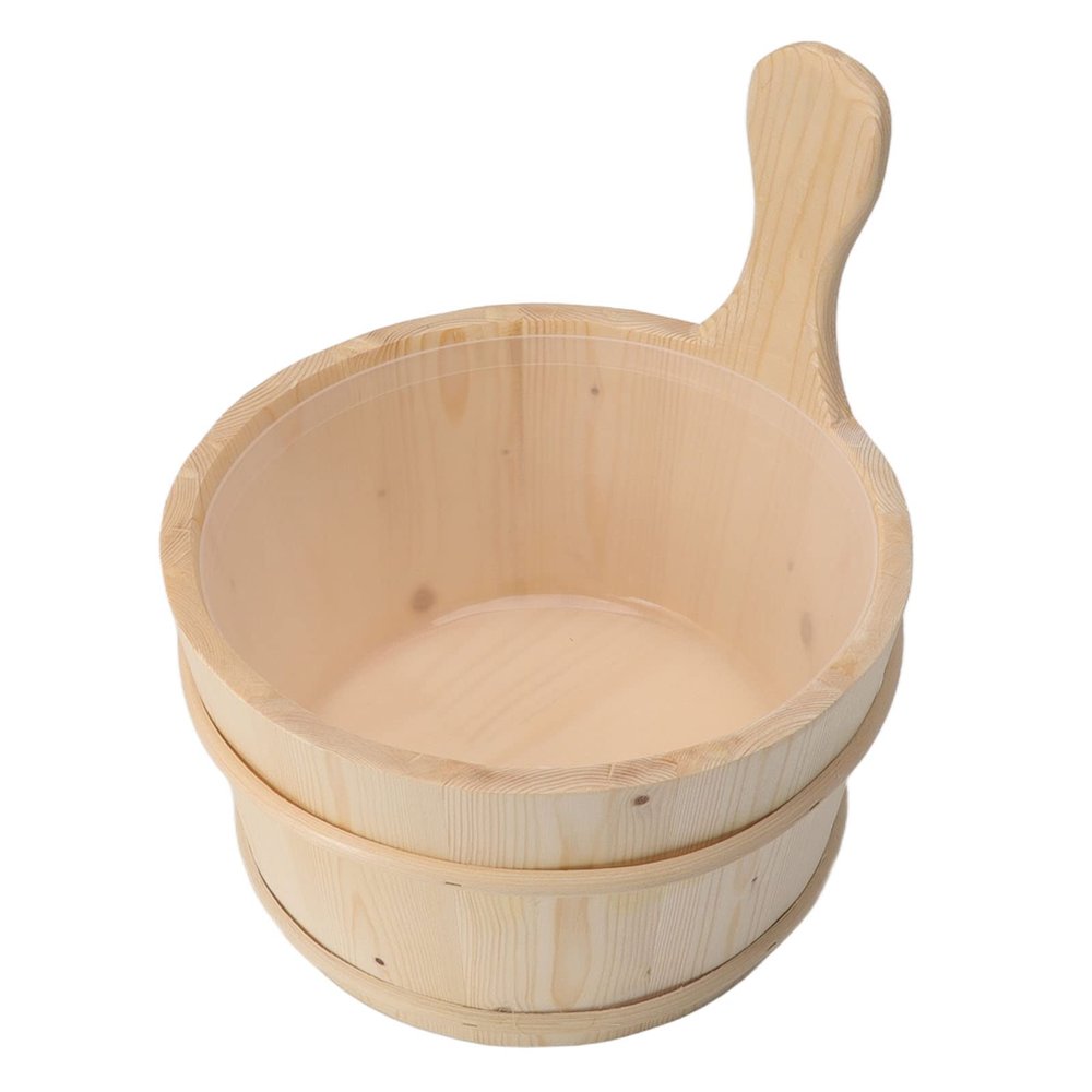 Aramox Wood Sauna Bucket and Ladle Set, Wood 4L Sauna Bucket Ladle Set Sauna Accessories with Plastic Liner for SPA Swimming Pool Massage Bathtub