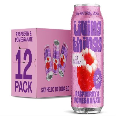 Living Things Prebiotic Soda - Gut Health & Low Calorie Drink - 12 x 330ml Cans - High in Fibre - Raspberry & Pomegranate