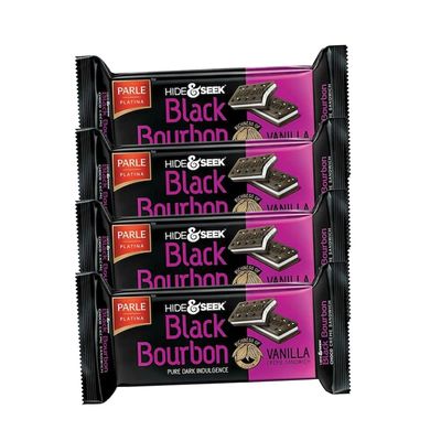Parle Platina Seek Black Bourbon Pure Dark Indulgence Vanila Creme Sandwich Filled With The Richness Of Cocoa 100G (Pack Of 4)