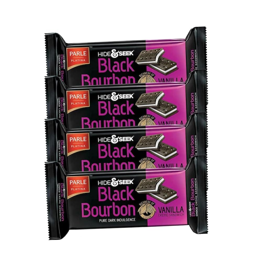 Parle Platina Seek Black Bourbon Pure Dark Indulgence Vanila Creme Sandwich Filled With The Richness Of Cocoa 100G (Pack Of 4)
