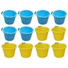 12 x Plastic Builders Bucket, 3 Gallon 14L Litre Water Mixing Storage Measuring Guide Construction Bucket Strong with Handle and Spout MADE IN UK Yellow, Sky Blue [6 Each] view 1