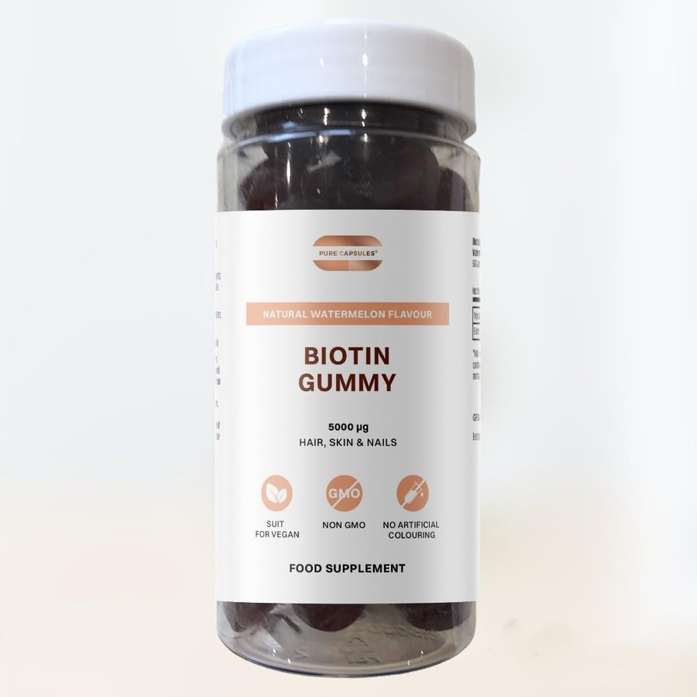 Biotin Gummy 1 Bottle 60 Gummies Watermelon Flavour Vitamin B7 Hair Nails and Skin Growth Gummies Hair Vitamins Suit for Vegans