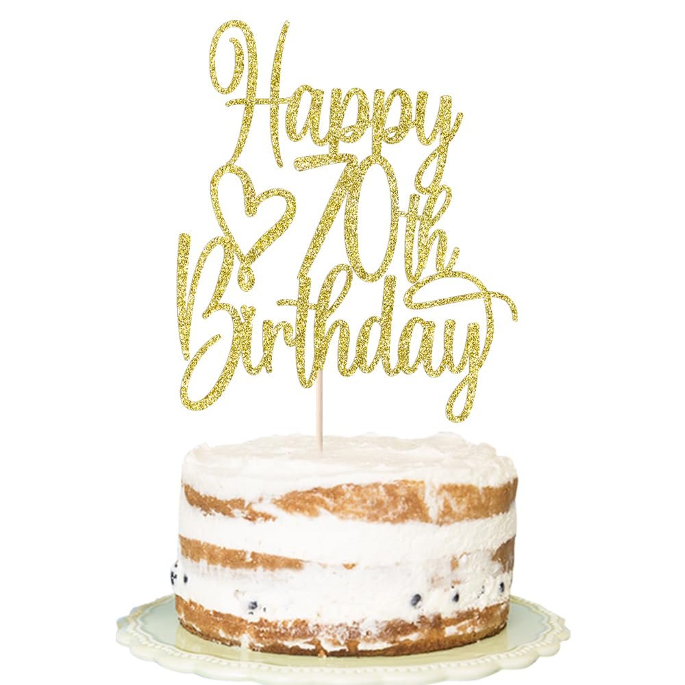 FLORCMET Gold Glitter Happy 80th Birthday Cake Topper - Cheers to 80 Years Cake Topper, 80 & Fabulous Cake Decoration for Hello 80th Birthday Anniversary Party Cake Decorations Supplies (15th) (70th)