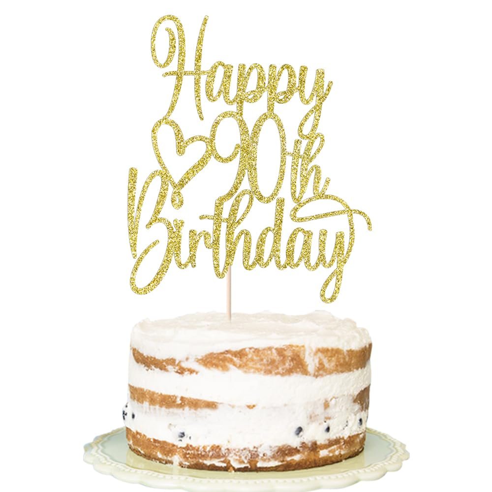 FLORCMET Gold Glitter Happy 80th Birthday Cake Topper - Cheers to 80 Years Cake Topper, 80 & Fabulous Cake Decoration for Hello 80th Birthday Anniversary Party Cake Decorations Supplies (15th) (90th)