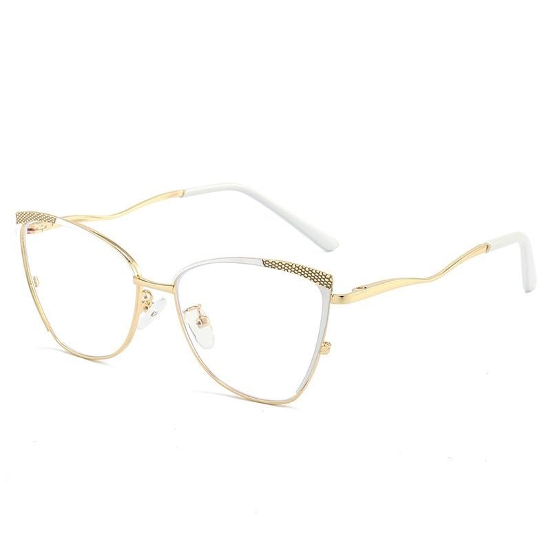 PARWANA Clear Vision Computer Readers Eyeglasses Oversized Reading Glasses Blue Light Blocking Cat-Eye Flat Light Mirror (Color : Wihte, Size : +150)