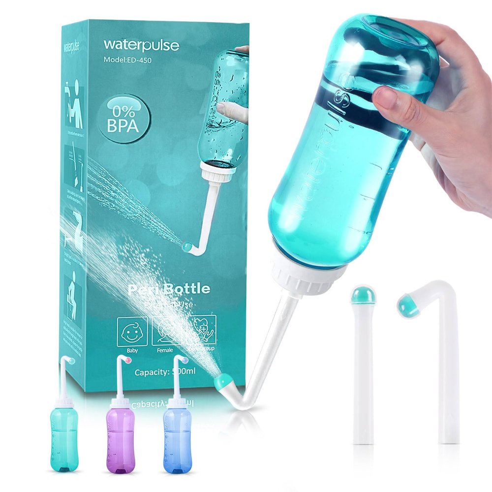 Portable Bidet BPA-Free Travel Bidet 500ml with Cap, Perineal Bottle with 2 Nozzle for New Mums, Handheld Bidet Replaces Wet Wipes for Home, Outdoor, Traveling