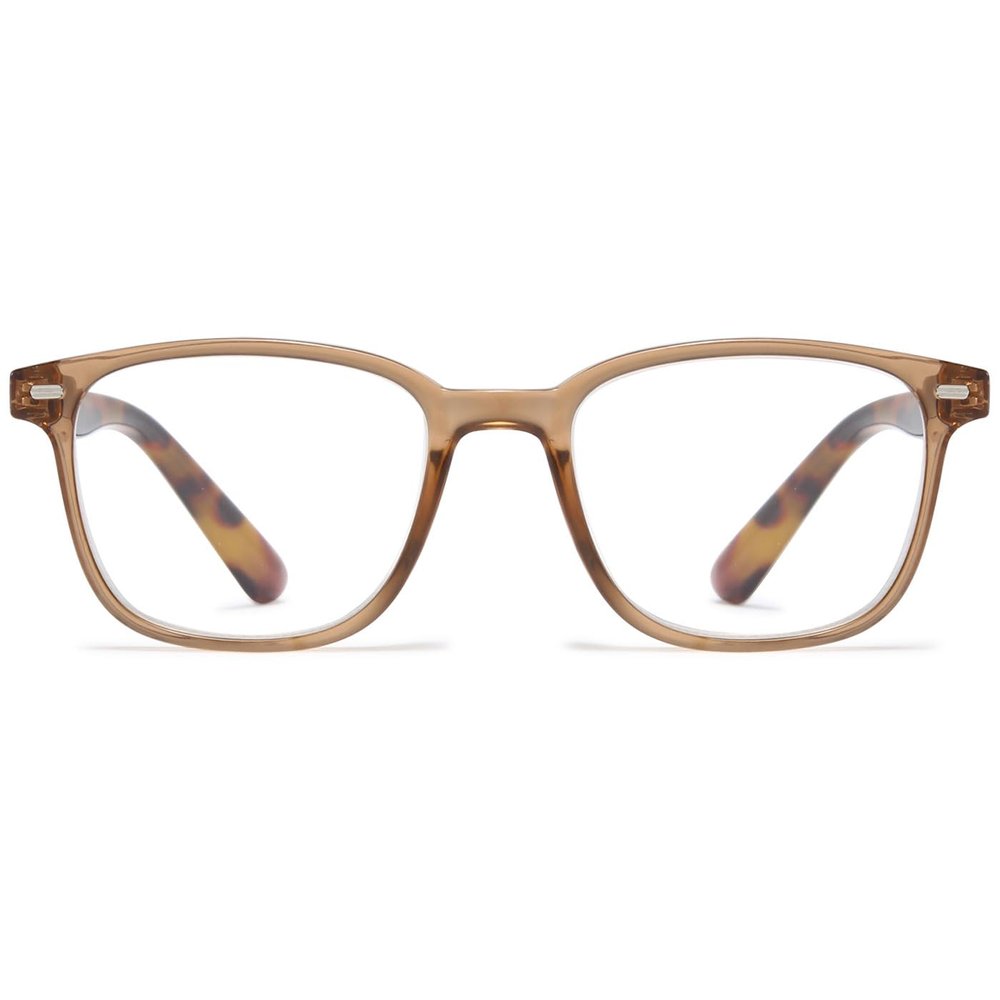 ABETOS Retro Reading Glasses for Women Men Blue Light Blocking Fashion Eyeglasses Vintage Rectangular Frame Lightweight Comfortable Computer Readers with Spring Hinges, Transparent Brown 2.0