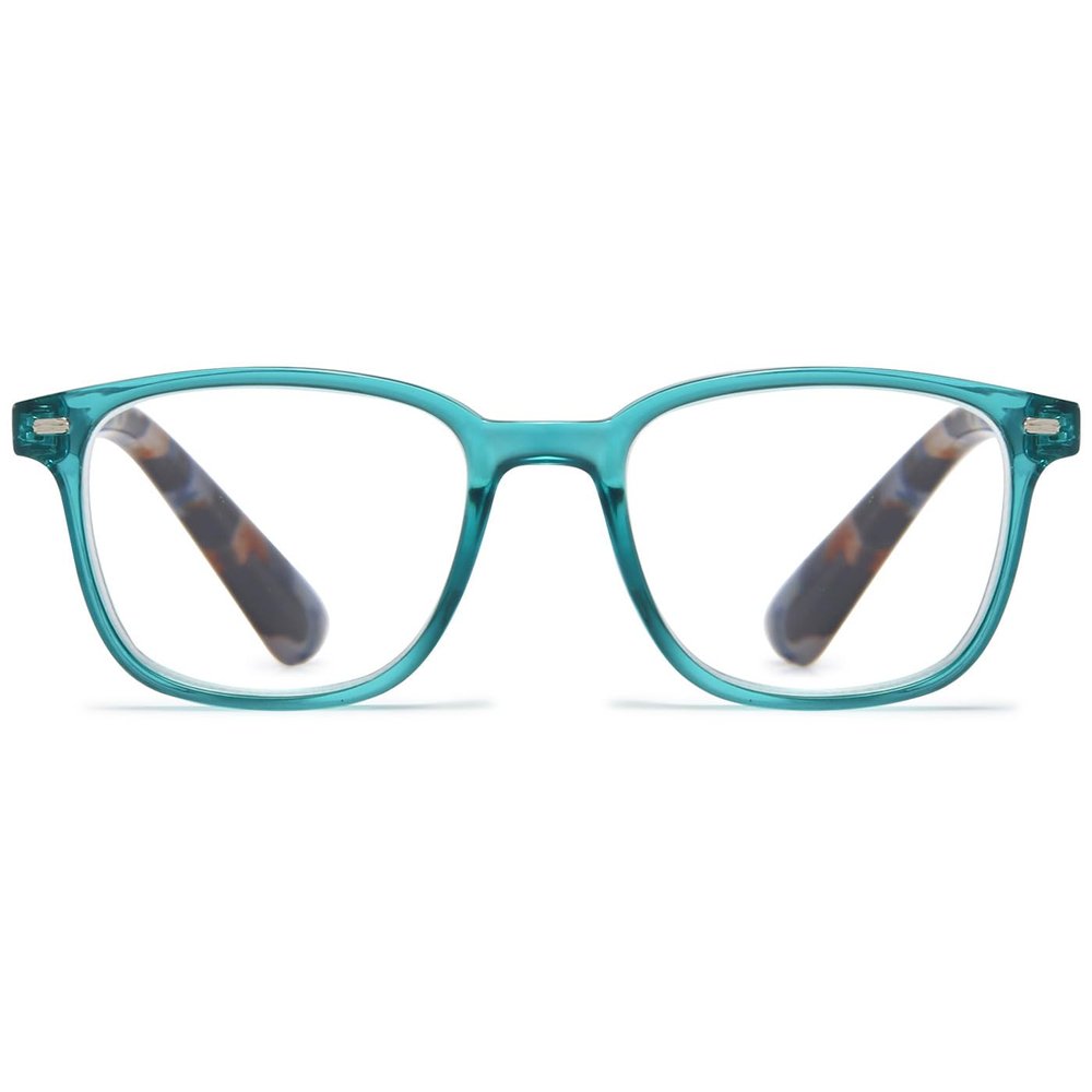 ABETOS Retro Reading Glasses for Women Men Blue Light Blocking Fashion Eyeglasses Vintage Rectangular Frame Lightweight Comfortable Computer Readers with Spring Hinges, Transparent Blue 1.0