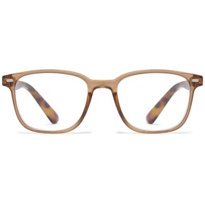 ABETOS Retro Reading Glasses for Women Men Blue Light Blocking Fashion Eyeglasses Vintage Rectangular Frame Lightweight Comfortable Computer Readers with Spring Hinges, Transparent Brown 1.5