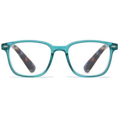 ABETOS Retro Reading Glasses for Women Men Blue Light Blocking Fashion Eyeglasses Vintage Rectangular Frame Lightweight Comfortable Computer Readers with Spring Hinges, Transparent Blue 2.5