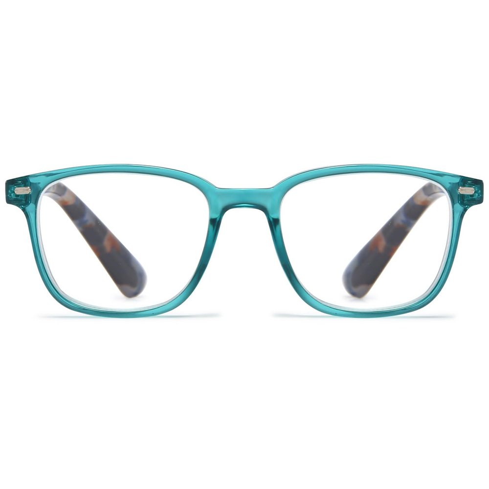 ABETOS Retro Reading Glasses for Women Men Blue Light Blocking Fashion Eyeglasses Vintage Rectangular Frame Lightweight Comfortable Computer Readers with Spring Hinges, Transparent Blue 2.5