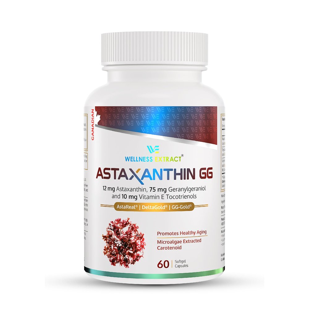 Wellness Extract Astaxanthin-GG  AstaREAL Astaxanthin Supplement, GG-Gold Geranylgeraniol, DeltaGold Tocotrienols Supports Eye, Skin, and Heart Health - 60 softgels
