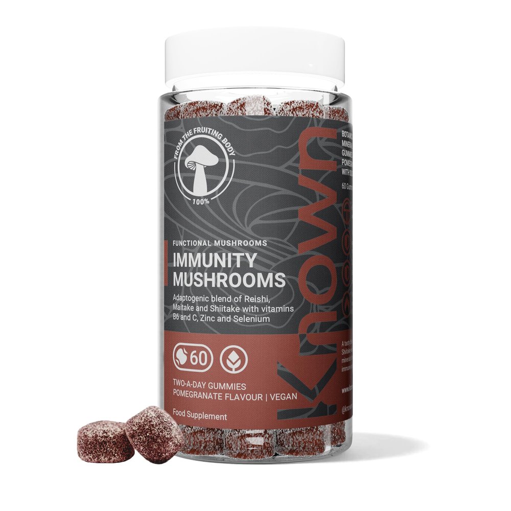 Known Tasty Immunity Mushrooms Gummies - Reishi, Maitake, Vitamin C, Zinc & Selenium - Natural Pomegranate Flavour - 60 Vegan Gummies, 1 Month Supply