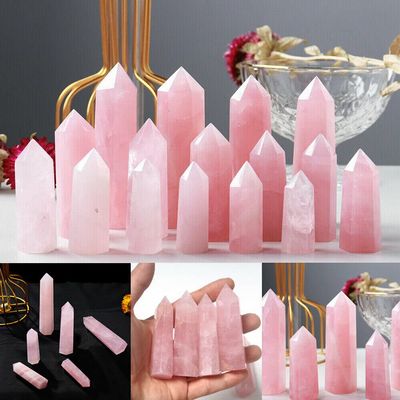 AOHRO Natural crystal rough Natural Crystal Rough 4-10CM Natural Rose Quartz Crystal Point Hexagonal Wand Stone Obelisk (Size : 4-5cm)